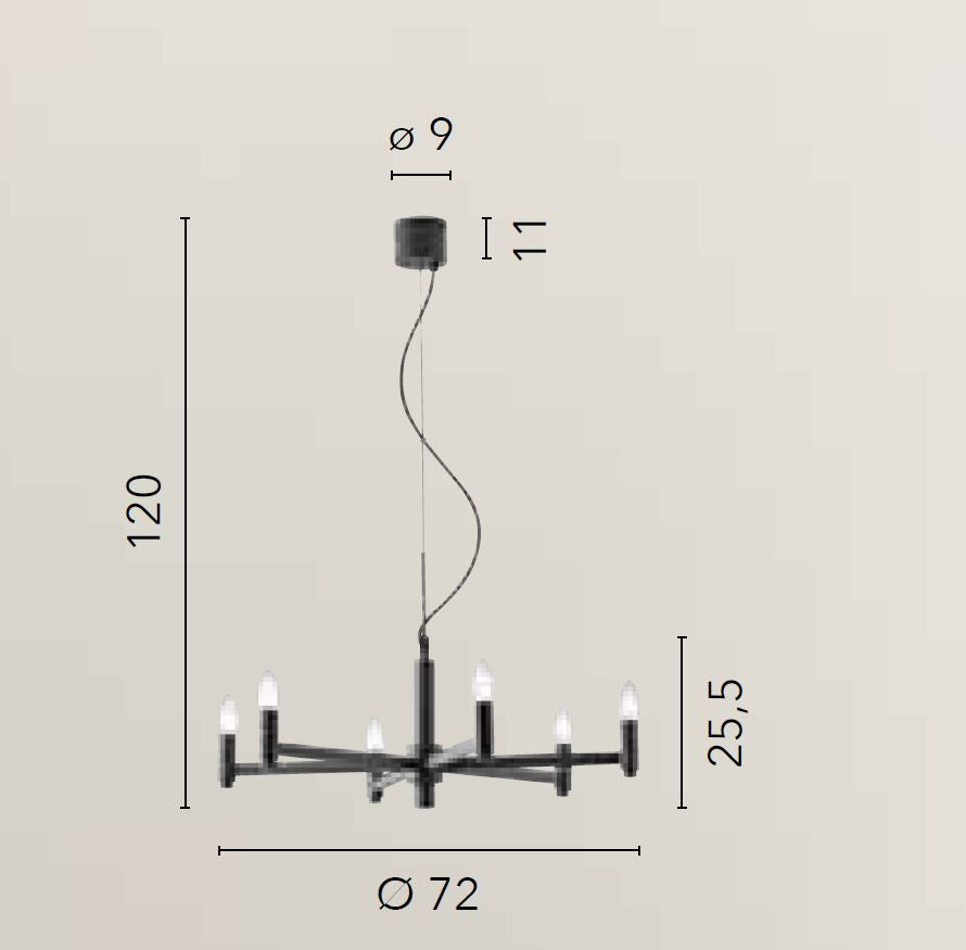 Sospensione 6 luci struttura metallo grigio ardesia satinato 6XE14 non incl. KAROL Sospensione 6 luci struttura metallo grigio ardesia satinato 6XE14 non incl. KAROL